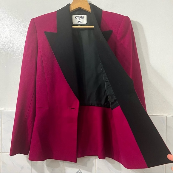 Kasper Magenta Preppy Barbiecore Office Career 100% Wool Suit Jacket Size 8 - Picture 6 of 14